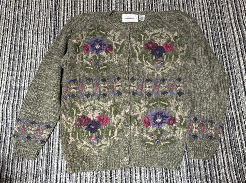 Portraits Northern Isles Womens L Hand Knit Cottagecore Cardigan Sweater Vintage
